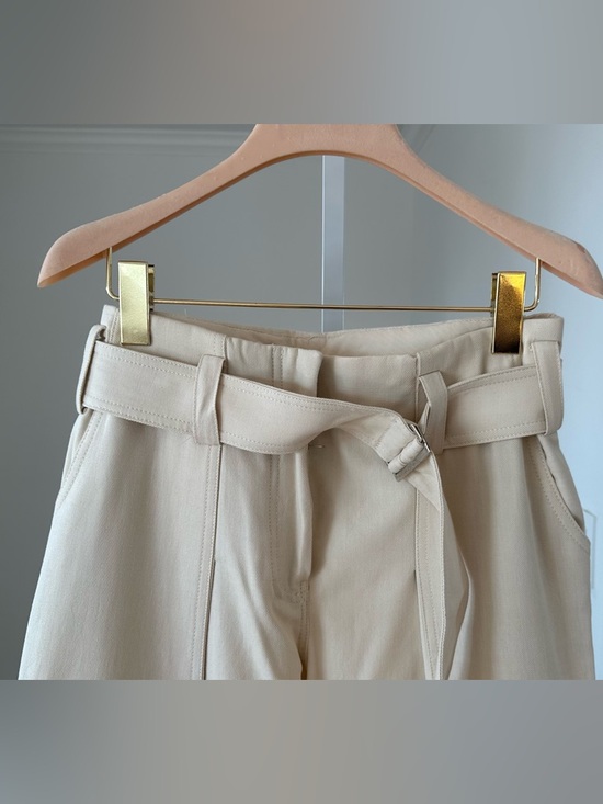 Zara Cream High Waist Cotton Pants Trousers with Belt Womens Medium - Picture 8 of 8